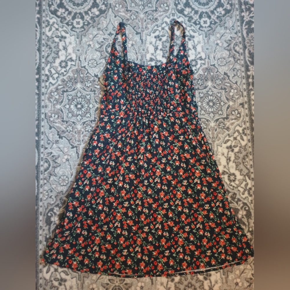 Old Navy Linen Mini Dress Small Ditsy Floral Smocked Cottage Preppy Americana - Picture 8 of 16